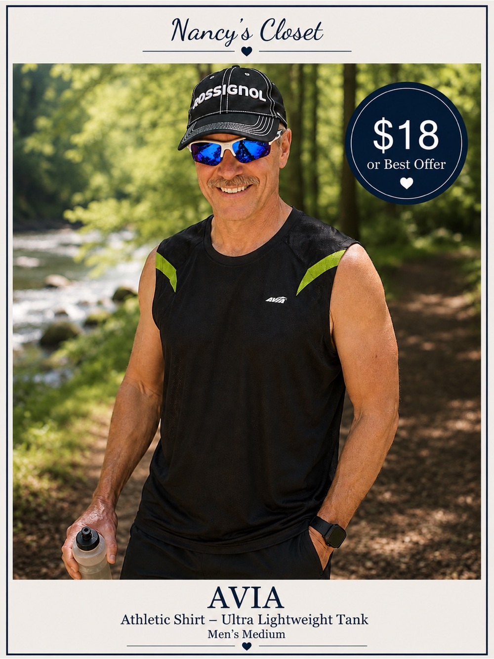 Avia Black Athletic Tank with Neon Lime Accent